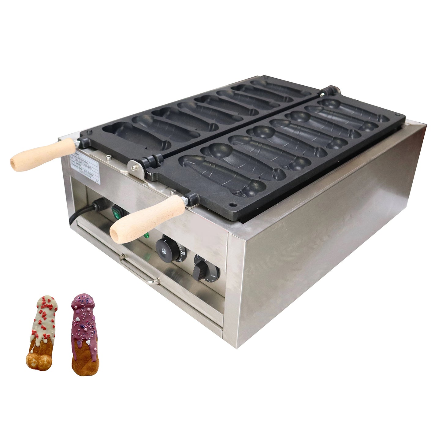 Máquina para hacer gofres con pene abatible de 8 rejillas