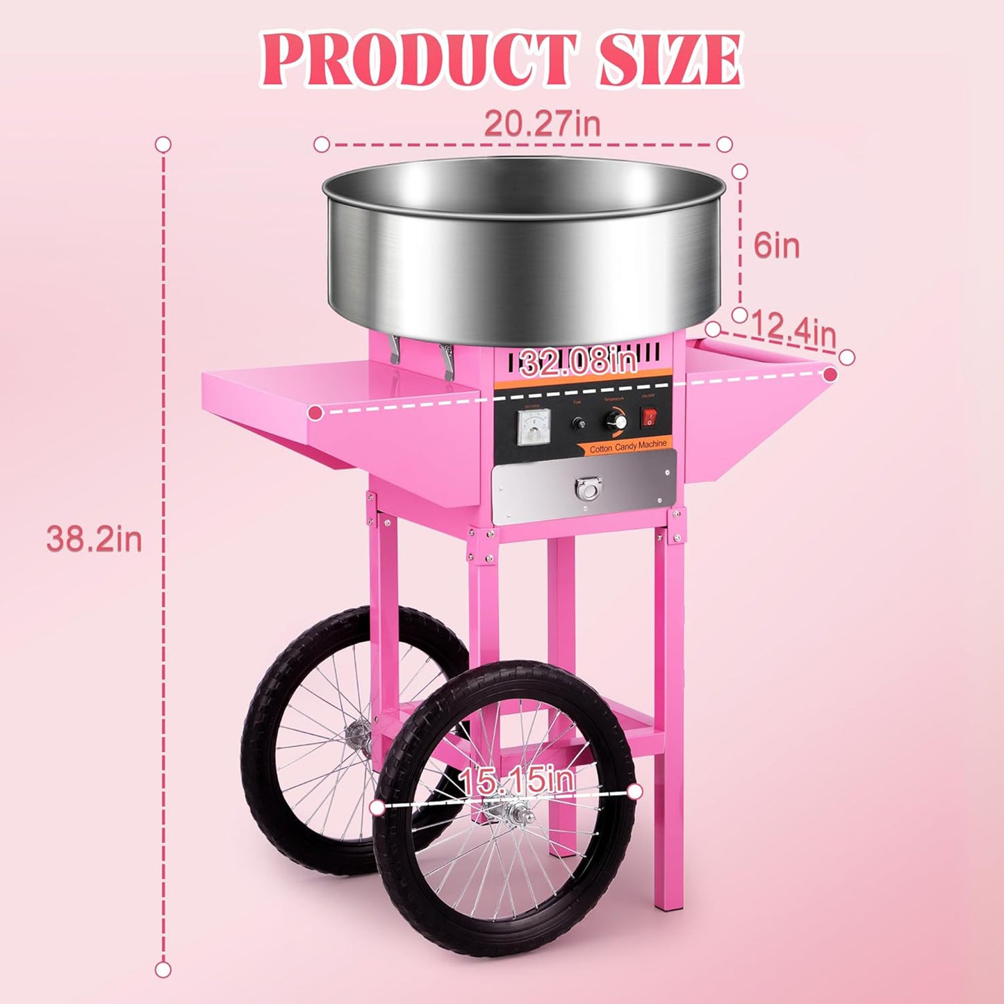 Commercial 1000W Electric Cotton Candy Maker Stainless Steel Bowl Sugar Scoop Storage Drawer for Family Parties Kids Birthday