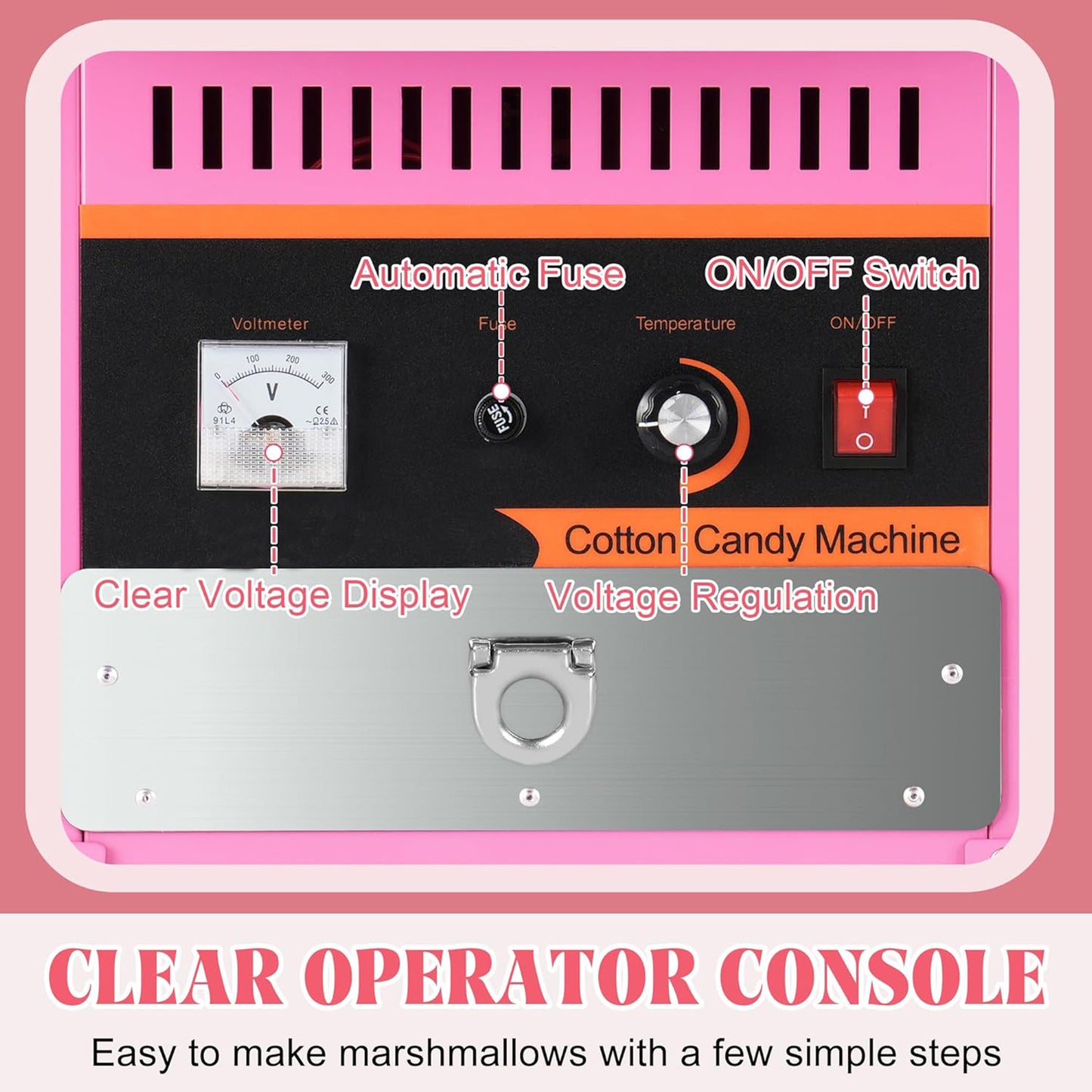 Commercial 1000W Electric Cotton Candy Maker Stainless Steel Bowl Sugar Scoop Storage Drawer for Family Parties Kids Birthday