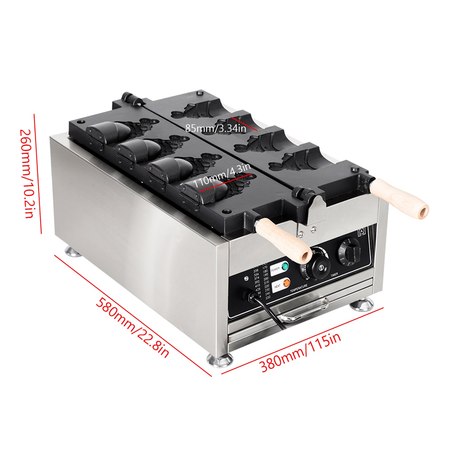 Taiyaki de pez con boca abierta y cuatro cabezas