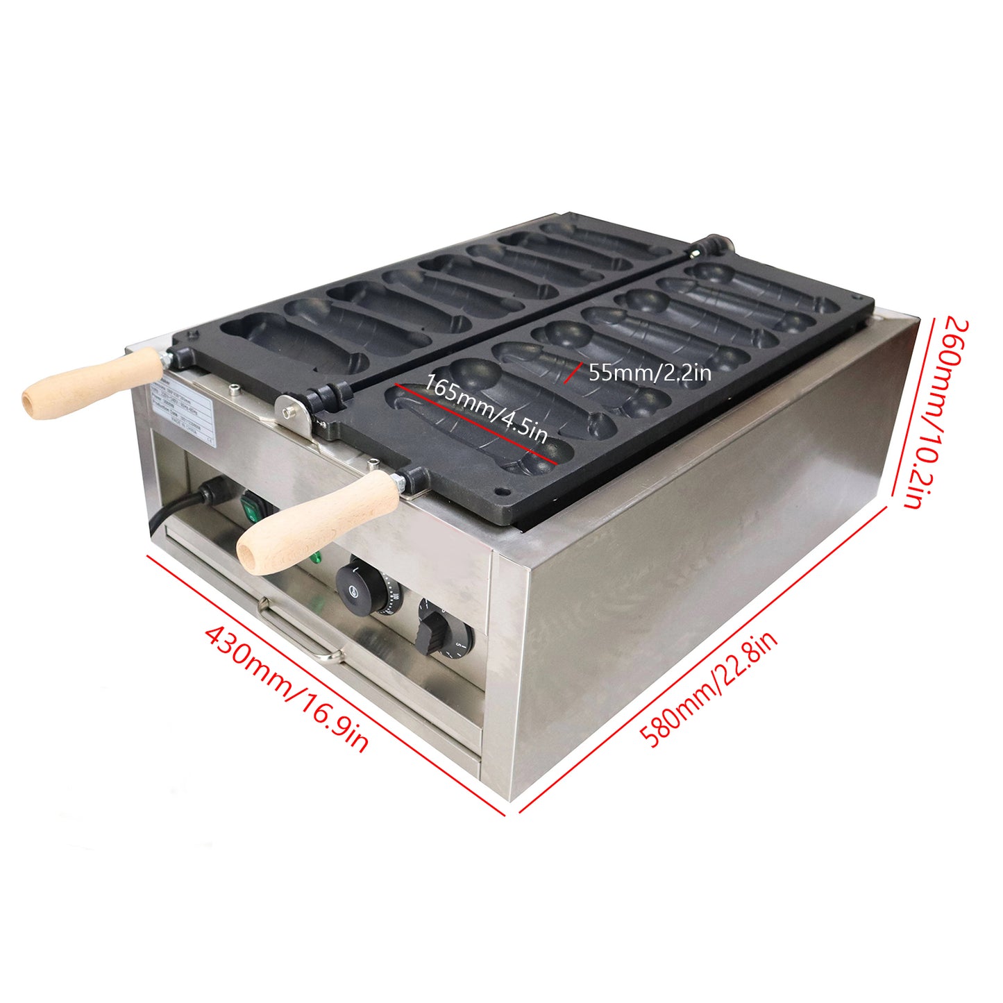Máquina para hacer gofres con pene abatible de 8 rejillas