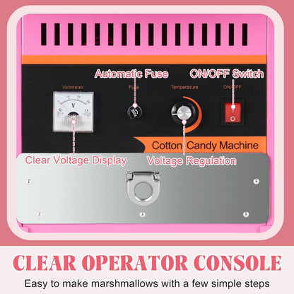 Commercial 1000W Electric Cotton Candy Maker Stainless Steel Bowl Sugar Scoop Storage Drawer for Family Parties Kids Birthday