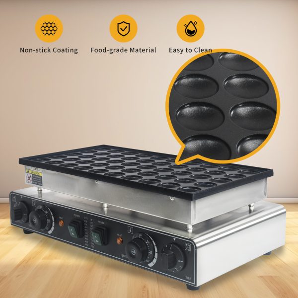CPVKRY 1700W Commercial Electric Nonstick Pie Baker Mini Pancakes Maker 50PCS 1.8 Inches Non-Stick Teflon Coating Snack Machine
