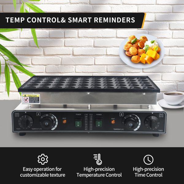 CPVKRY 1700W Commercial Electric Nonstick Pie Baker Mini Pancakes Maker 50PCS 1.8 Inches Non-Stick Teflon Coating Snack Machine