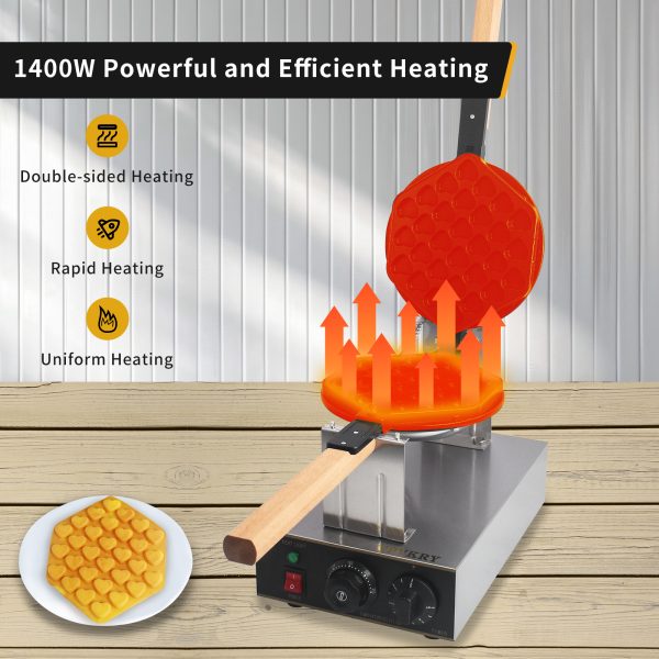 Commercial Electric Heart Shaped Waffle & Egg Cone Baker Snack Machine Easy-to-Operate Stainless Steel New Condition