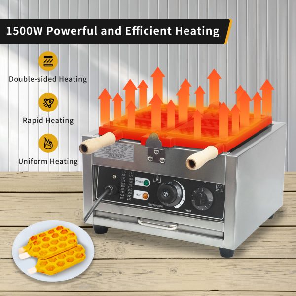 Commercial Electric Stainless Steel Waffle Maker Machine Nonstick Honeycomb Waffle Pop Maker Temperature Time Control for Snack