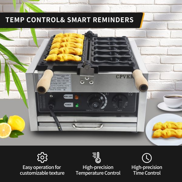 2000W Customized Cat Embrace Fish Shaped Waffle Maker Non-Stick Taiyaki Cheese Waffle Iron Snack Machine for Household Use