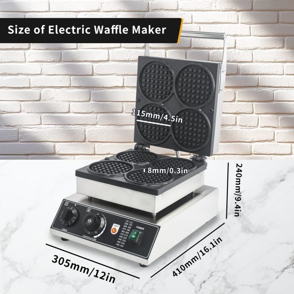 Electric 4-Piece Stainless Steel Belgian Waffle Maker Non-Stick Rectangle Shaped for Kids and Adults Breakfast Household Use