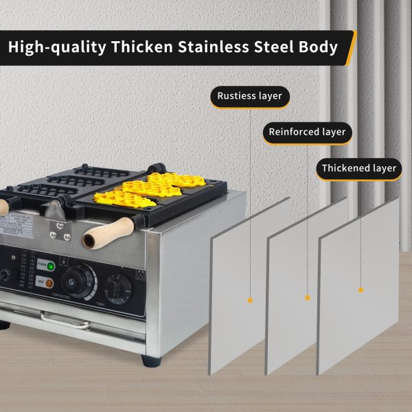 Commercial Electric Stainless Steel Waffle Maker Machine Nonstick Honeycomb Waffle Pop Maker Temperature Time Control for Snack