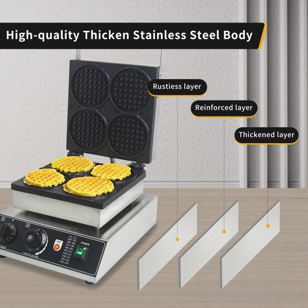 Electric 4-Piece Stainless Steel Belgian Waffle Maker Non-Stick Rectangle Shaped for Kids and Adults Breakfast Household Use