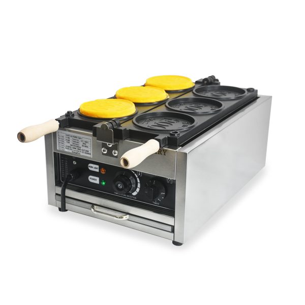 110/220V Customizable CPVKRY Electric Rotary Waffle Maker Non-Stick Stainless Steel 10 Yen Cheese Gold Coin Peso Shape Household