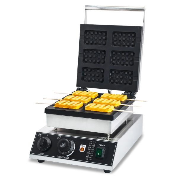Household Hotel Use Stainless Steel Electric 6-Slice Double-Sided Waffle Maker Temperature Time Control Easy Operate for Snacks