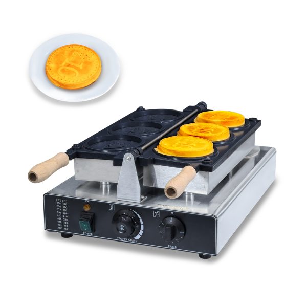 2000w Professional Commercial Electric Custom Korean Cheese Gold Coin Shape Waffle Maker Machine