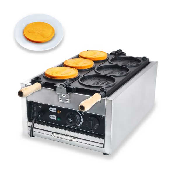 CPVKRY Commercial Custom American Round Gold Coin Cheese Shape Non Stick Waffle Maker Machine