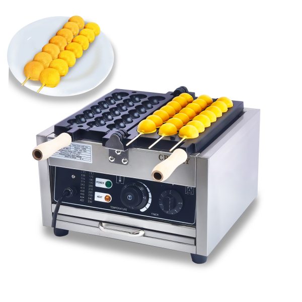 Commercial 1500W Electric 3-Grid Bubble Waffle Maker Non-Stick Stainless Steel with round Ball String New Condition