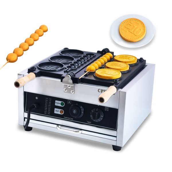 Commercial 10 Yen Coin Operated 1550W 2-in-1 Stainless Steel Waffle Maker Adjustable Temper New Snack Machine for Waffle Sticks