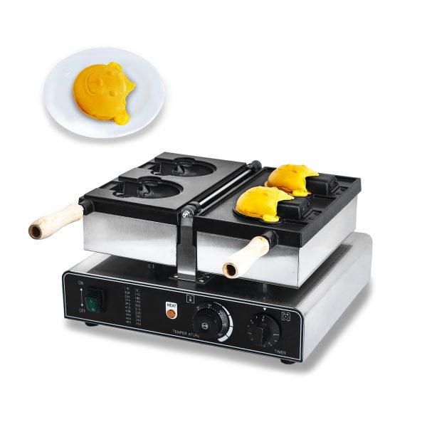 Bear Shaped Waffle Cone Maker Non-Stick Rotatable Stainless Steel Body Teflon-Coated Baking Pan 122-572℉ Machine Snack Machine
