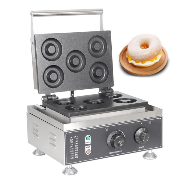 Commercial Electric 5-Hole Double-Sided Waffle Donut Maker Non-Stick Surface Temperature Range 122-572℉ for Restaurants New