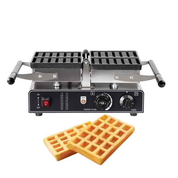Commercial 2-Slice Stainless Steel Square Waffle Maker Non-Stick Industrial Belgian Design 110V Temperature Time Control Snack