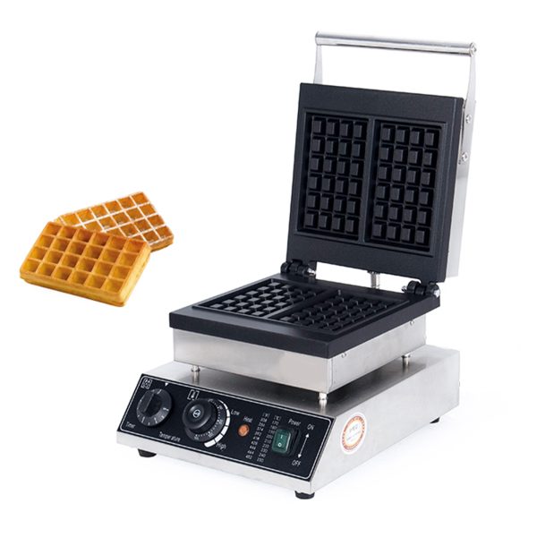 Commercial Electric 110/220V Belgian Waffle Maker 2pcs Non-Stick Square with Temperature Time Control for Home Use New Condition