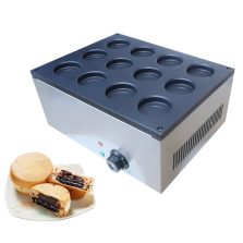 Commercial Japanese Red Bean Waffle Maker Round Shaped Egg Pancake Snack Machine with 12 Pcs Nonstick Coating Iron New Condition