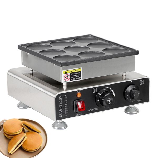 New 9pcs 3in Electric Stainless Steel Dorayaki Waffle Baker Machine for Household Use