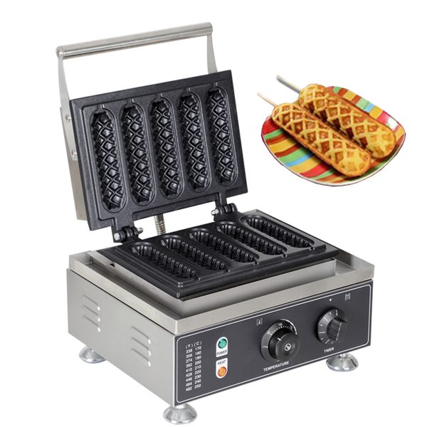 Commercial 1550W Electric Lolly Stick Waffle Maker 5 Slice Non-Stick Stainless Steel Machine Snack Corn Dog Crispy Waffle Maker