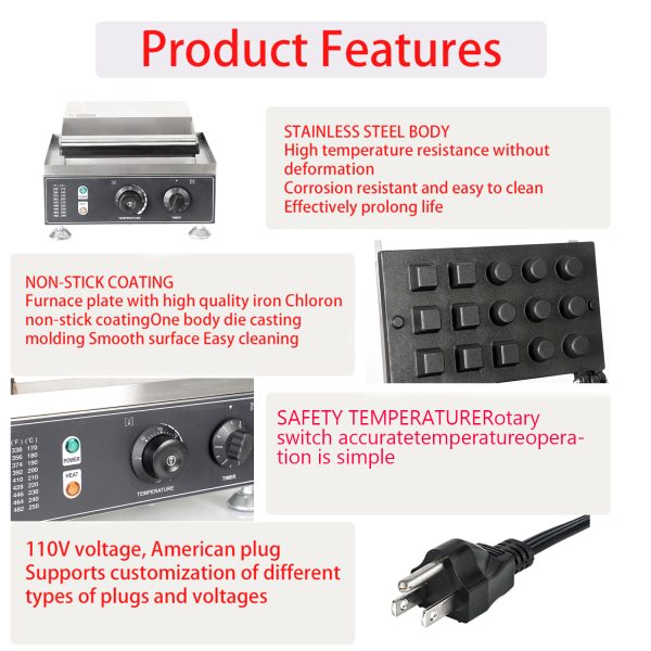 Commercial Mini Grid Waffle Maker Machine New Small Waffle Bites Maker for Kids Square and Circular Tiny Waffle Snacks