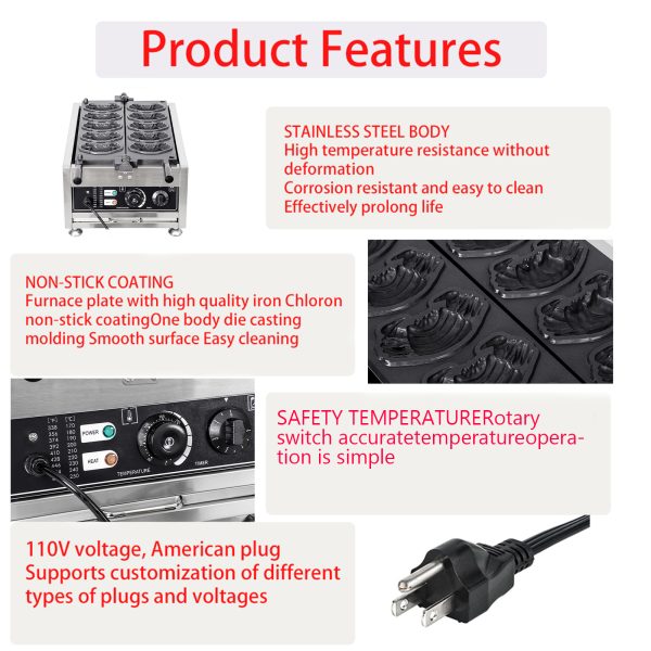 CPVKRY 110/220V Commercial Industrial Crab Shape Non-Stick Cooking Coating Waffle Maker Machine New Snack Snack Machine