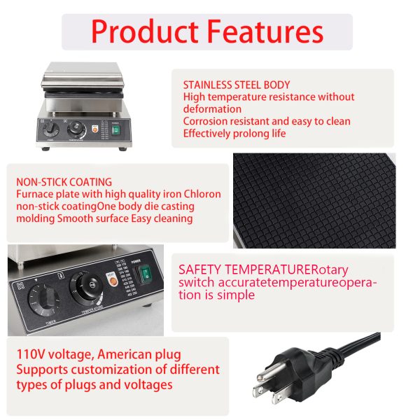 Commercial 1750W Stainless Steel Waffle Ice Cream Cone Maker New Condition Non-Stick Electric Snack Machine for Cone