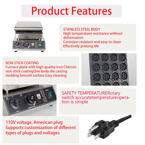 Commercial electric heating 16-hole circular waffle machine grid circular baking and baking machine snack equipment waffle oven