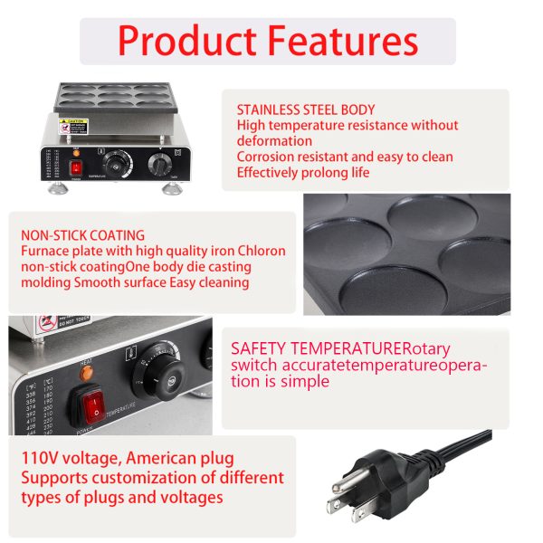 New 9pcs 3in Electric Stainless Steel Dorayaki Waffle Baker Machine for Household Use