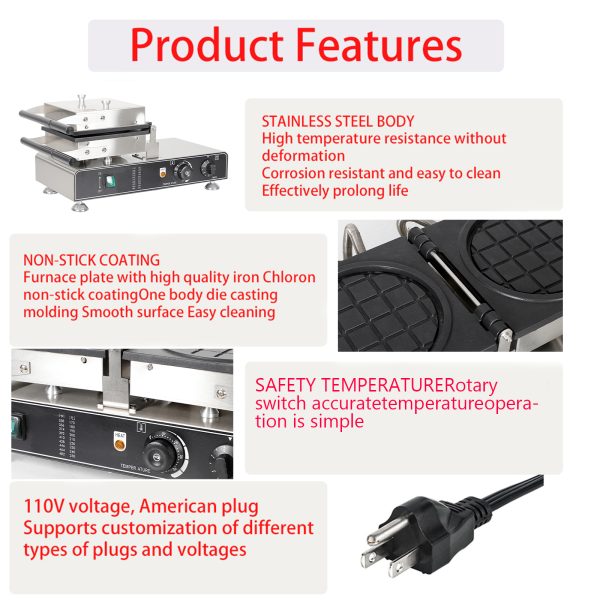 Commercial Flip-Style Round Electric Mini Grid Waffle Iron Cute Mini Waffle Snack Equipment