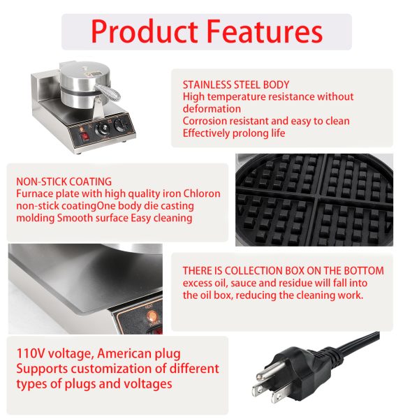 Customized Mini Electric Stainless Steel Nonstick Waffle Cone Maker High Productivity Commercial New Ice Cream Snack Machine