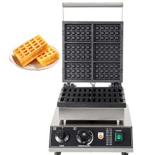 Commercial 110V/220V Stainless Steel Non-Stick Waffle Maker with Flip Balance Heating New Condition 6pcs Honeycomb Pop