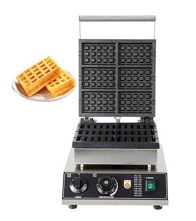 Commercial 110V/220V Stainless Steel Non-Stick Waffle Maker with Flip Balance Heating New Condition 6pcs Honeycomb Pop