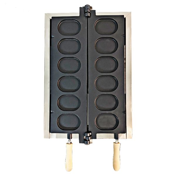 6pcs Commercial Electric Waffle Maker Machine Nonstick Stainless Steel Oval Egg Shaped Snack with Time Control New Condition