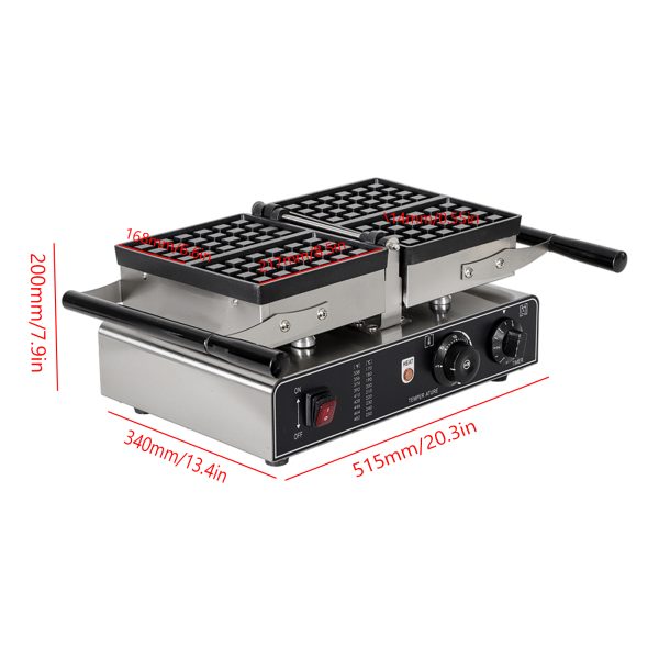 Commercial 2-Slice Stainless Steel Square Waffle Maker Non-Stick Industrial Belgian Design 110V Temperature Time Control Snack