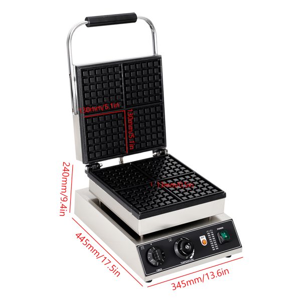 Commercial 4pcs Stainless Steel Rectangle Waffle Maker Non-Stick Industrial Belgian Waffle Iron Temperature Time Control New