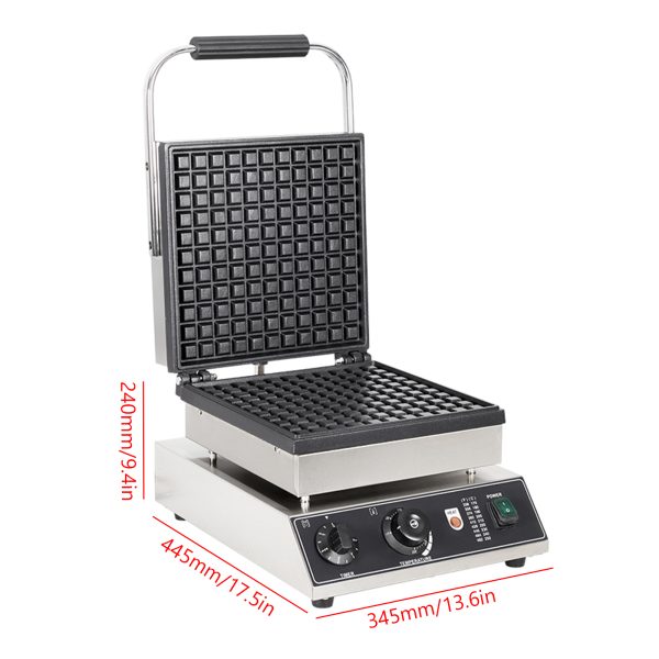 Commercial Big 1-Slice Square Waffle Maker Non-Stick Belgian Design Waffle Snack Maker for Fun Kids and Adults Breakfast
