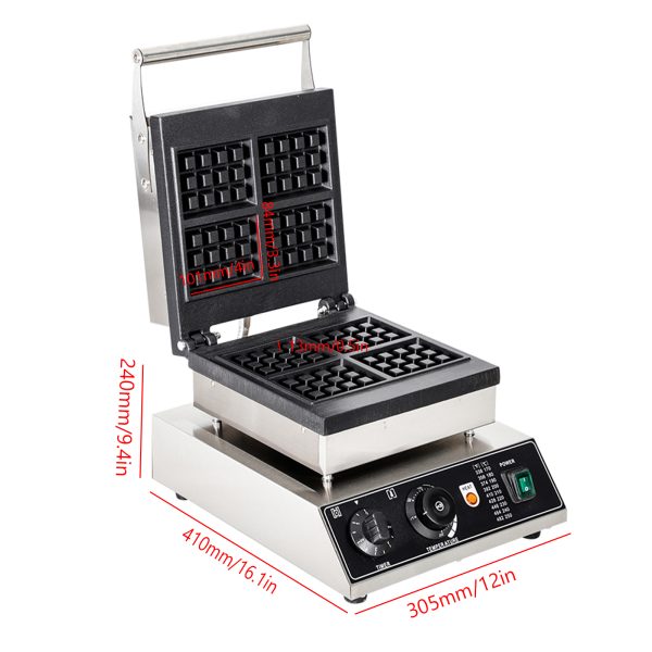 Commercial 110/220V 4pcs Square Belgian Waffle Maker Iron Non-Stick for Teflon Coating 50-300℃ Adjustable Snack Machine New