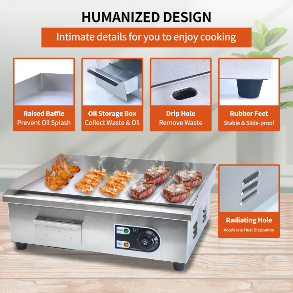 Portable Commercial Burger Griddle Electric Non-Stick Stainless Steel Griddle Grill Flat Plate for Restaurant Outdoor