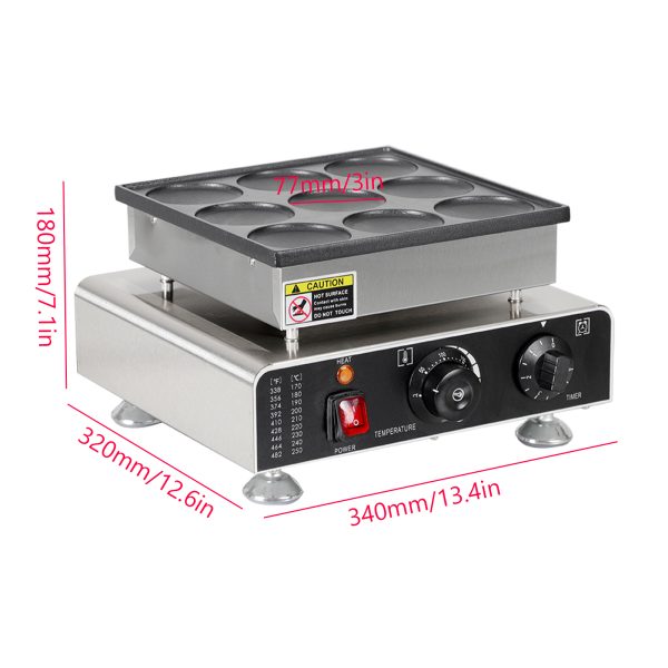New 9pcs 3in Electric Stainless Steel Dorayaki Waffle Baker Machine for Household Use