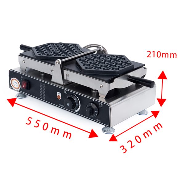 1400W Commercial Stainless Steel Bubble Waffle Maker Non-Stick for Teflon Coating Iron Snack Machine Plastic Handle Condition Ne
