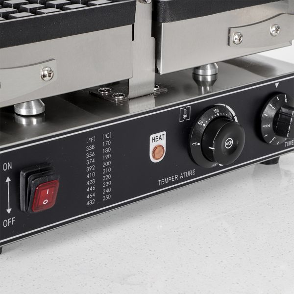 Commercial 2-Slice Stainless Steel Square Waffle Maker Non-Stick Industrial Belgian Design 110V Temperature Time Control Snack