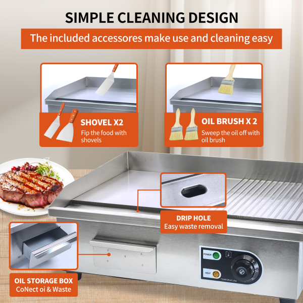 Portable Commercial Burger Griddle Electric Non-Stick Stainless Steel Griddle Grill Flat Plate for Restaurant Outdoor