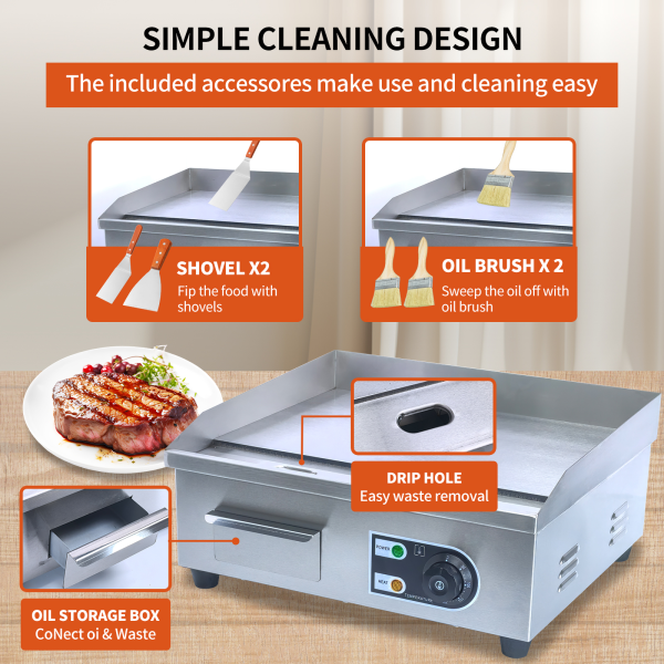 Commercial Kitchen Equipment New Single Board Full Flat Non-Stick Electric Griddle Oven for Snack Machines