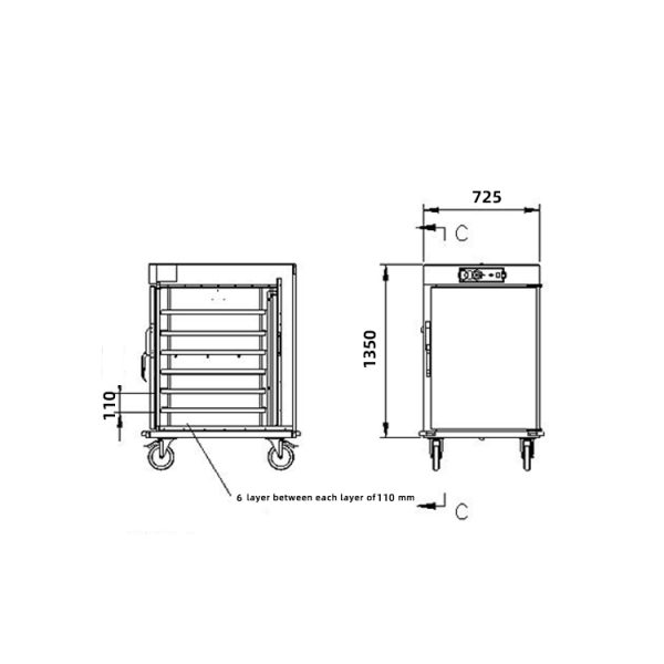 Commercial Electric Kitchen Hot Food Warming Cabinet 6L Stainless Steel Body Mobile Electric Food Warming Cabinet with Wheels