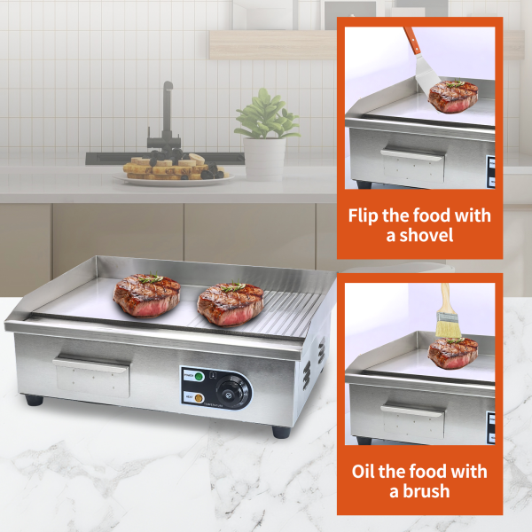 Portable Commercial Burger Griddle Electric Non-Stick Stainless Steel Griddle Grill Flat Plate for Restaurant Outdoor