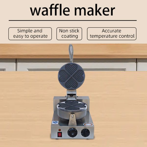 Commercial Heart-Shape Belgian Waffle Maker Nonstick Stainless Steel Body New 122-572℉ / 50-300℃ Temp Range for Bakery Snack Bar